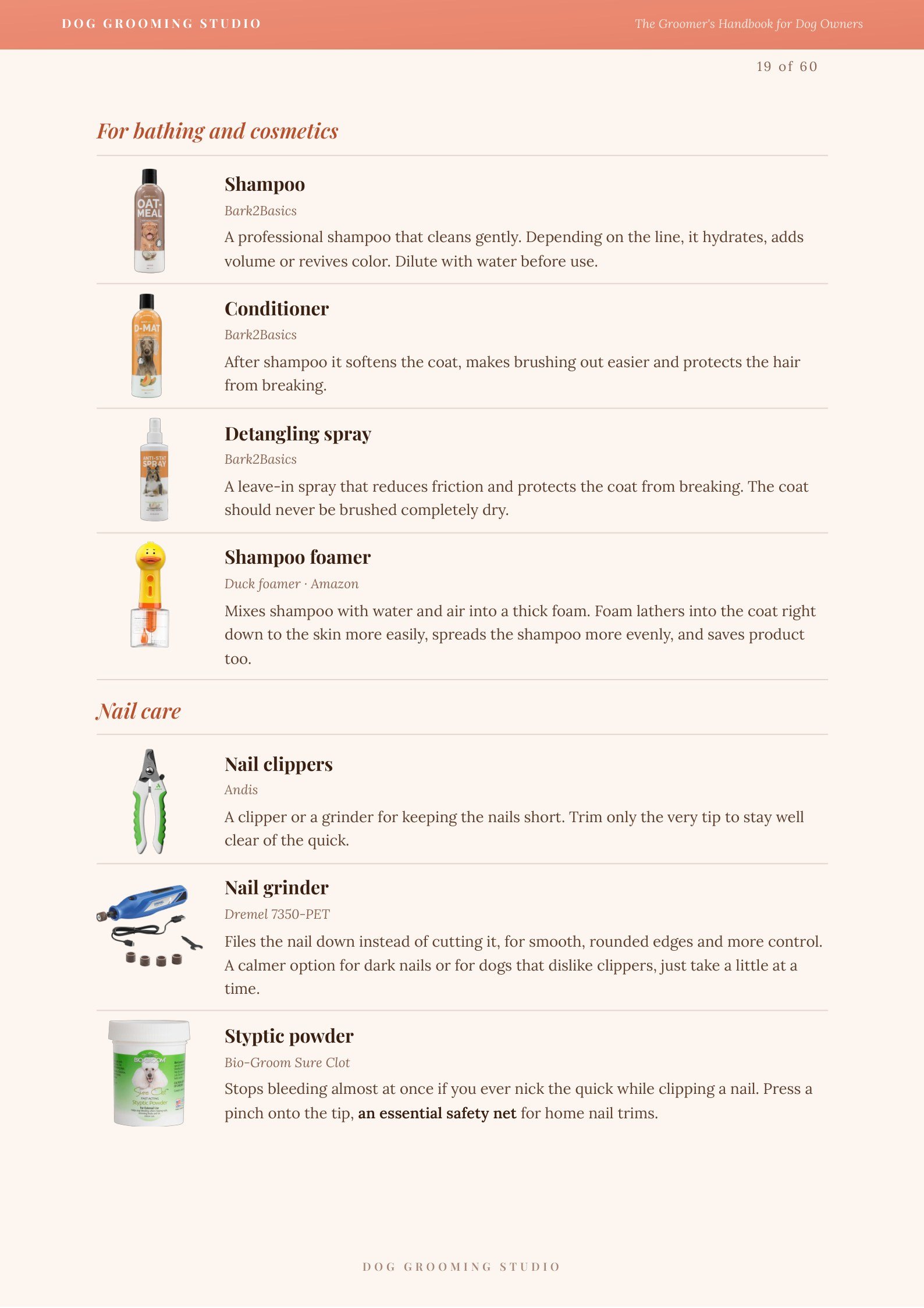 Book page: the bathing and nail-care products we recommend