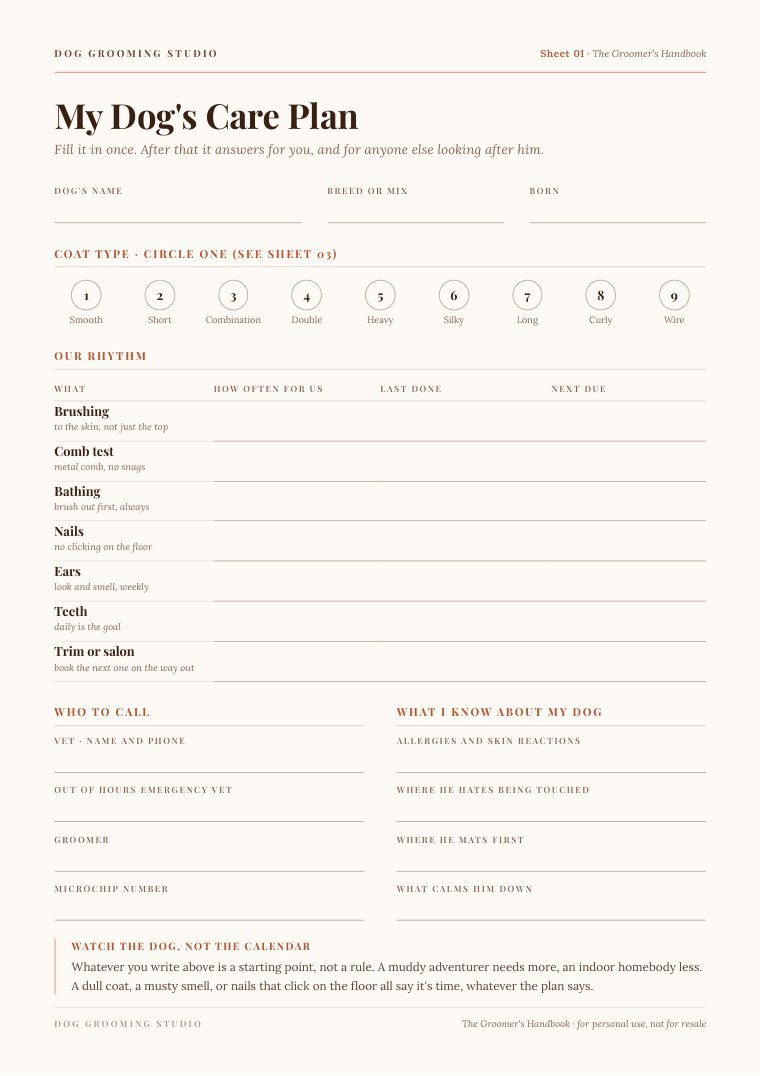 My Dog's Care Plan, a sheet you fill in for your own dog